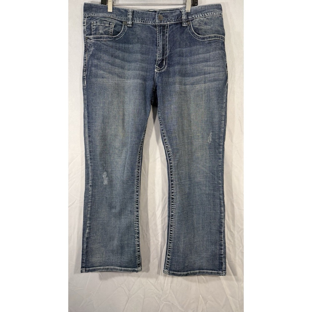 TK Axel Wolcott Vintage Boot Men's Jeans True Size 38x30 Blue Denim‎ Distressed